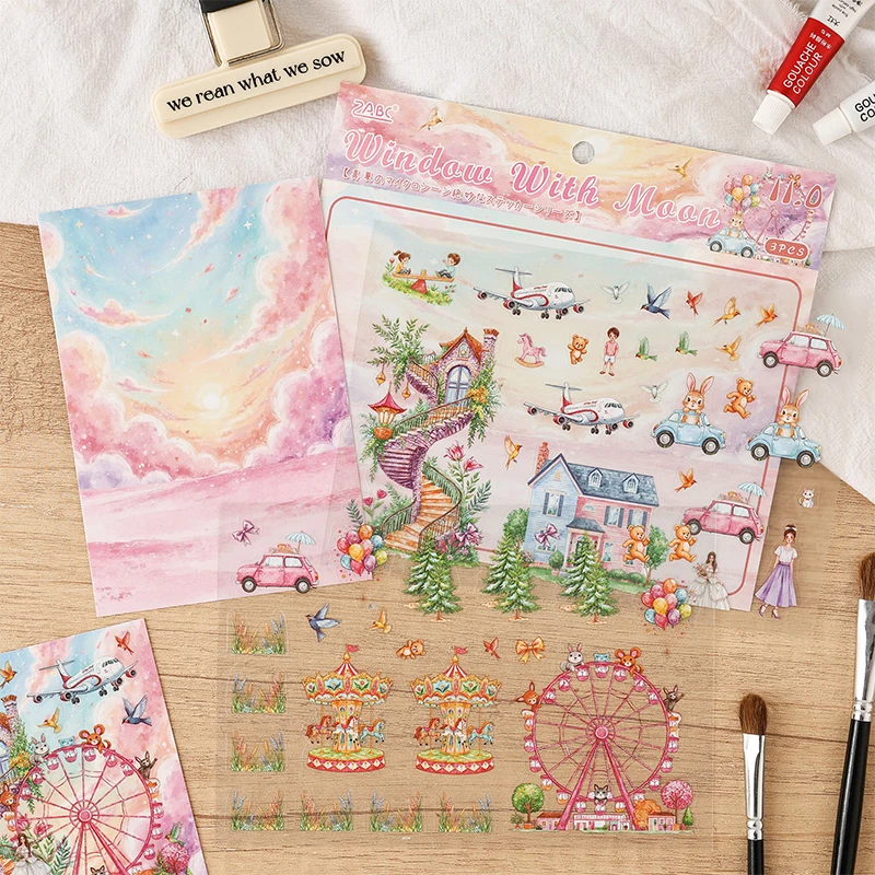 4-Piece - 3D Scene Building Stickers, Featuring Midsummer Miniature Scenery, Available in Multiple Combination Packs, Perfect Fo