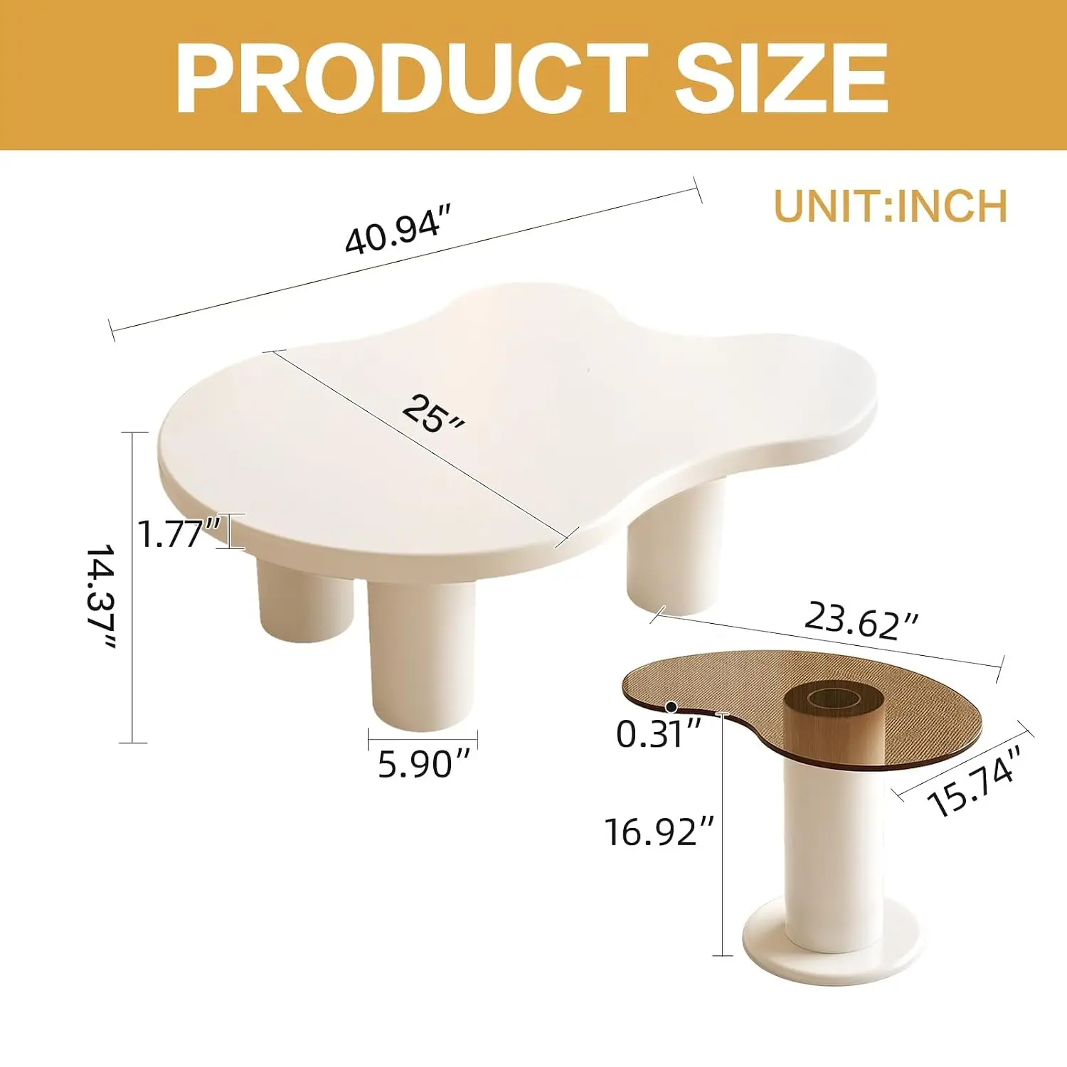 Modern Nesting Coffee Table Set of 2 Irregular Cloud Shape Cream White Center Table Space Saving eAccent Tables for, Customized