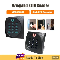 KR602M Wiegand 34/26 bit RFID Reader 13.56Mhz Mi fare Reader for Access Control Supports Card NFC Password with Keyboard LED