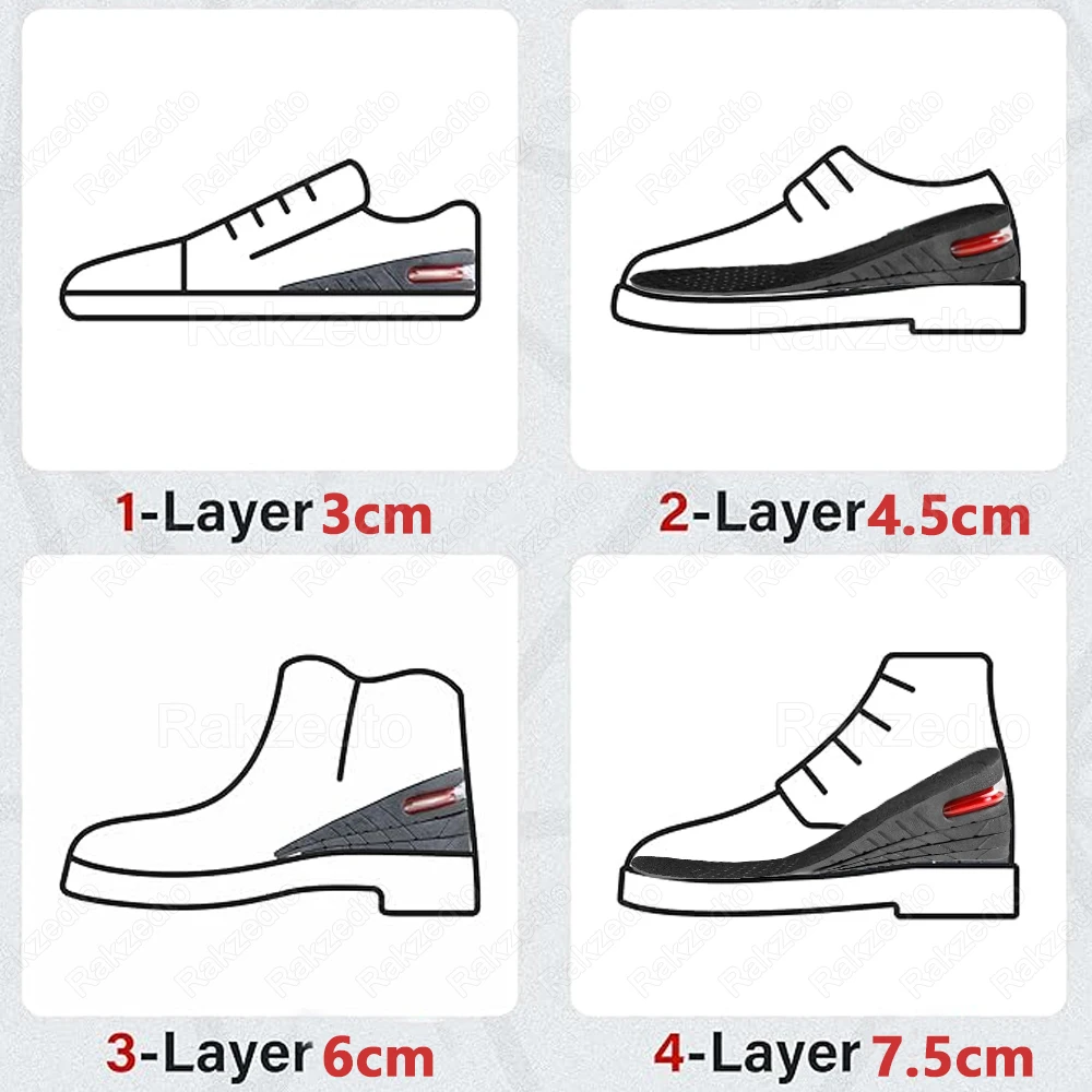 Height Increase Insoles with Air Cushion Shock Absorption Heel Lift Inserts for Man Woman Elevator Shoes Lift Pads Hidden Inside