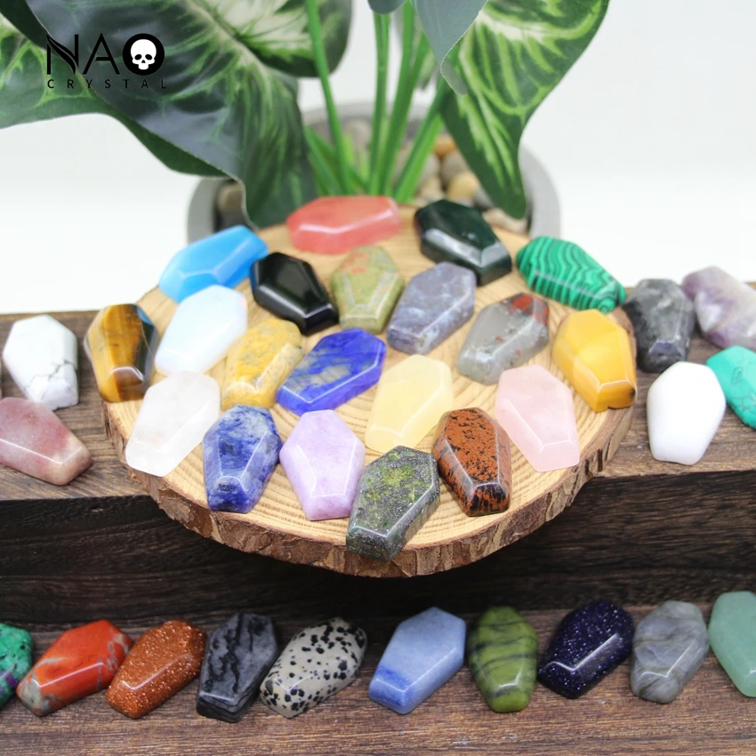 

1.2" Healing Gemstone Coffin Crafts Reiki Crystal Carved Statue Home Decor,Prayer Quartz Pendant Necklace DIY Jewelry Making