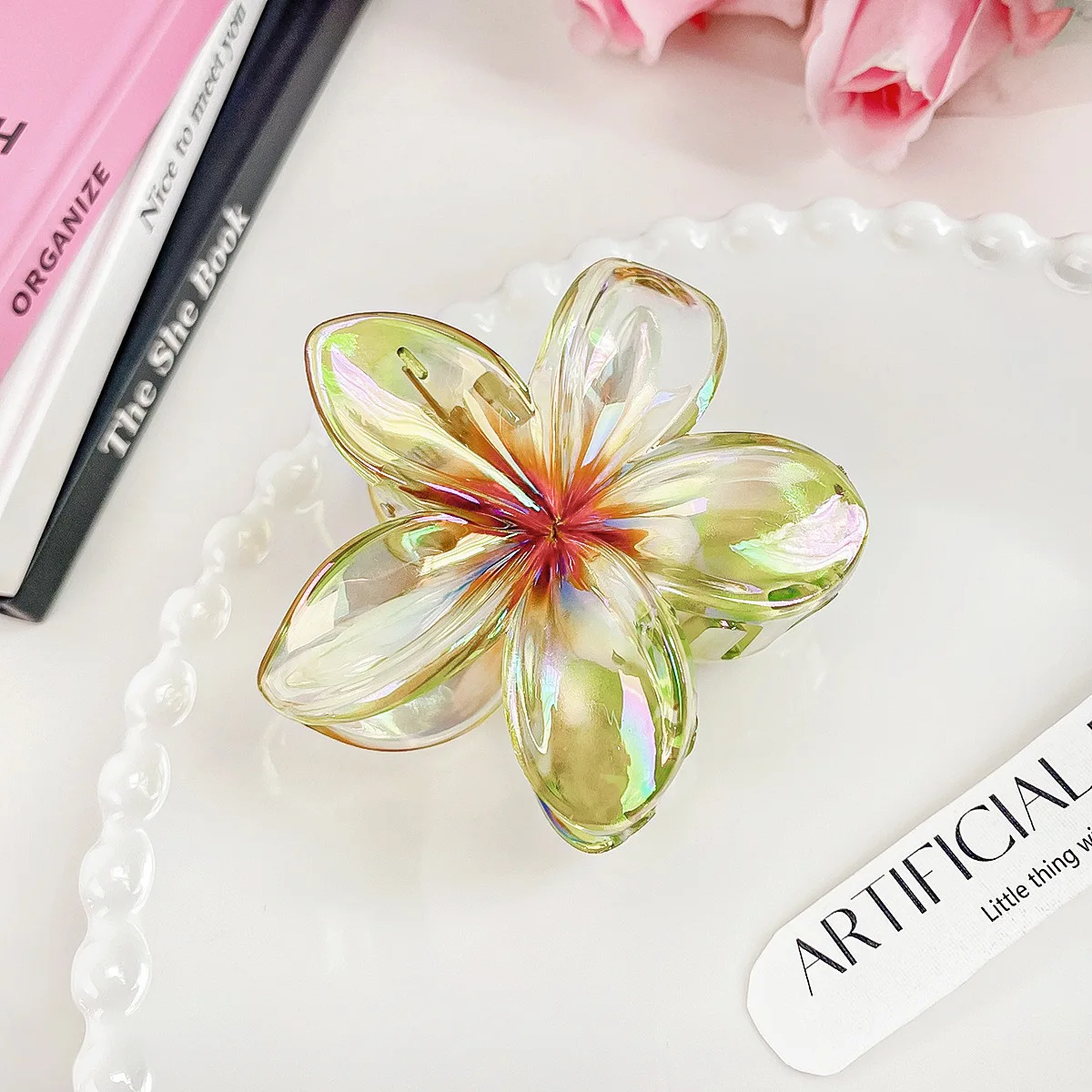 Preppy Flower Hair Clip para Mulheres, Plumeria Havaiana, Cabelo Grosso e Fino, Presentes para Meninas Adolescentes