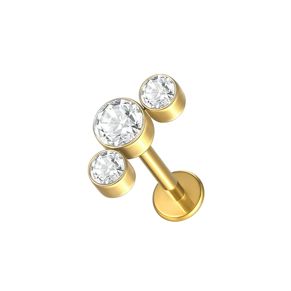 1PC Labret Piercing Titanium Goud Kleur Conch Helix Piercing Stud Oorbel Kubieke Zirkoon Lip Studs Ring Kraakbeen Oorbel Sieraden
