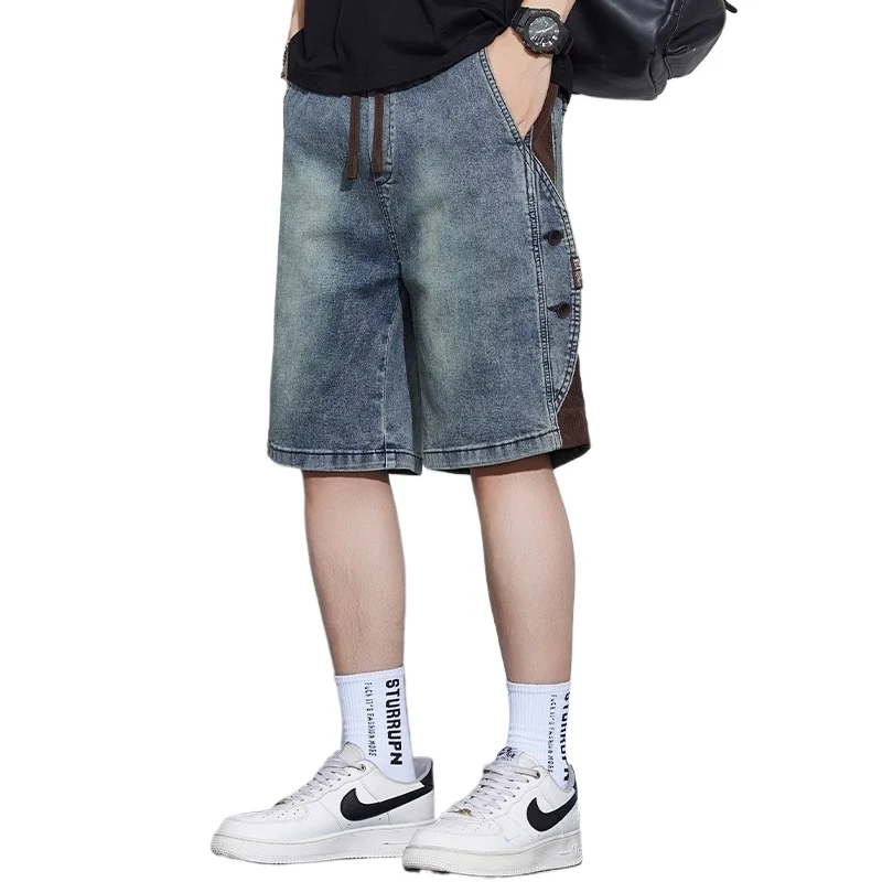 

Men's Denim Shorts Summer Fashion American Heavyweight Cargo Straight 5-Point-Pants Streetwear Daily Casual Trendy Rugged Men