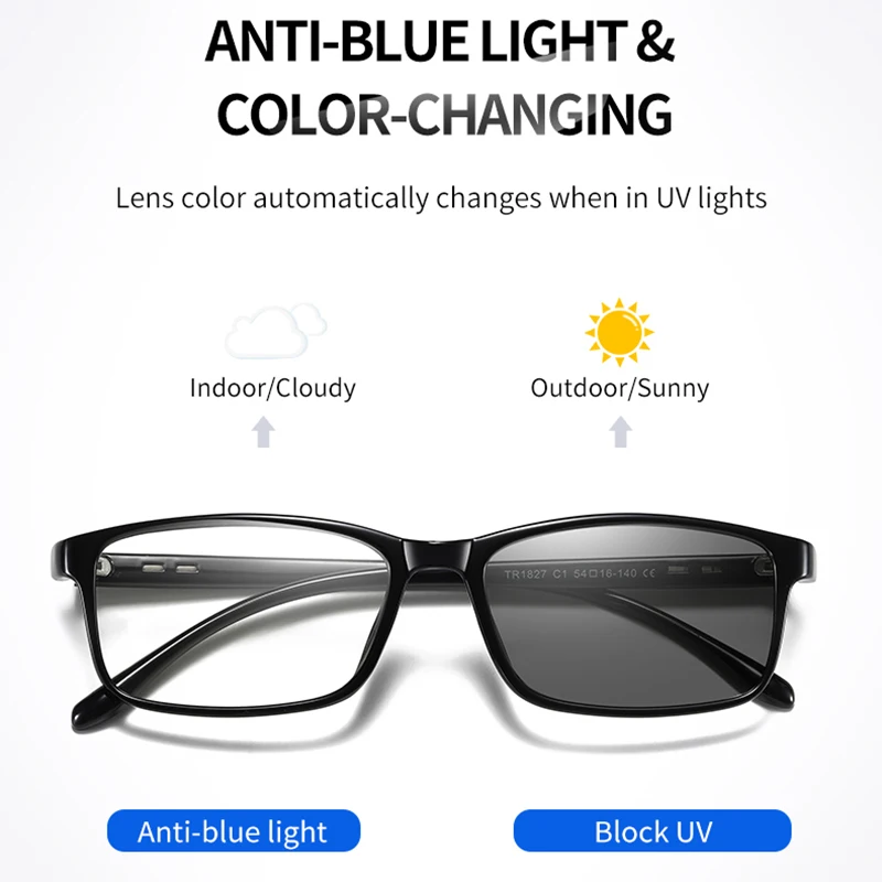 Women Photochromic Glasses Anti Blue Light Lenses Eyewear Men Blue Light Filter Computer Glasses TR90 Rectangle Eyeglasses Frame