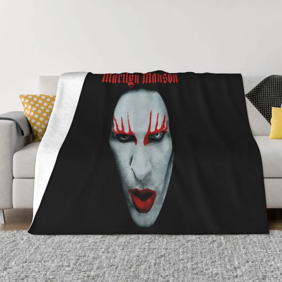 New Marilyn Manson Big Face Red Lips Gothic Warmer Women Men Print Streetwear Female Throw Blanket