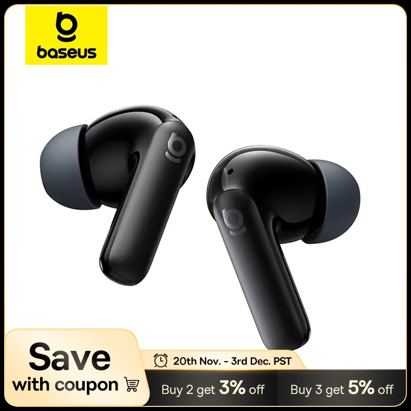 אוזניות אלחוטיות Baseus Bass EP10 NC -43dB עם ביטול רעש ANC True Wireless Earbuds Bluetooth 6.0 In-Ear Wireless Earphones 4-Mics ENC Ear buds