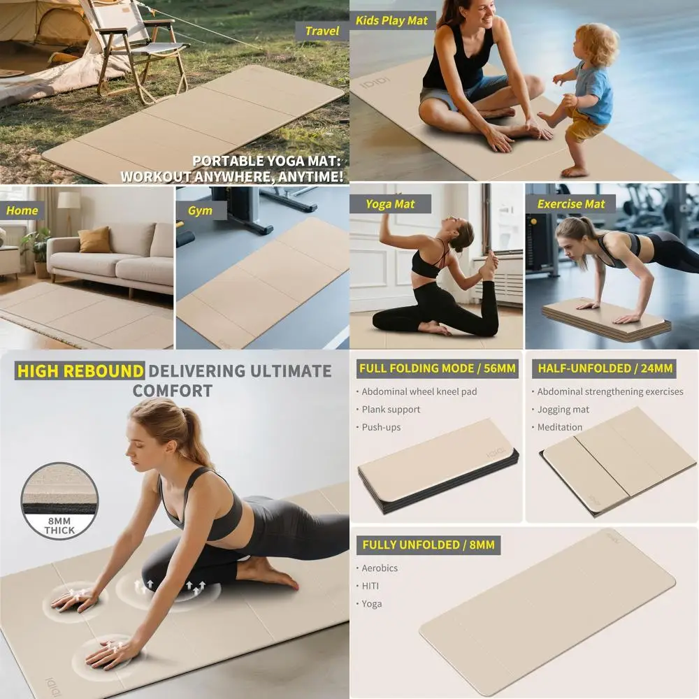 

Очень толстый и большой складной коврик для йоги - 74 x 31.5 x 0.32 дюйма, двусторонний, нескользящий, легкий фитнес-коврик для всех возрастов, портативный.