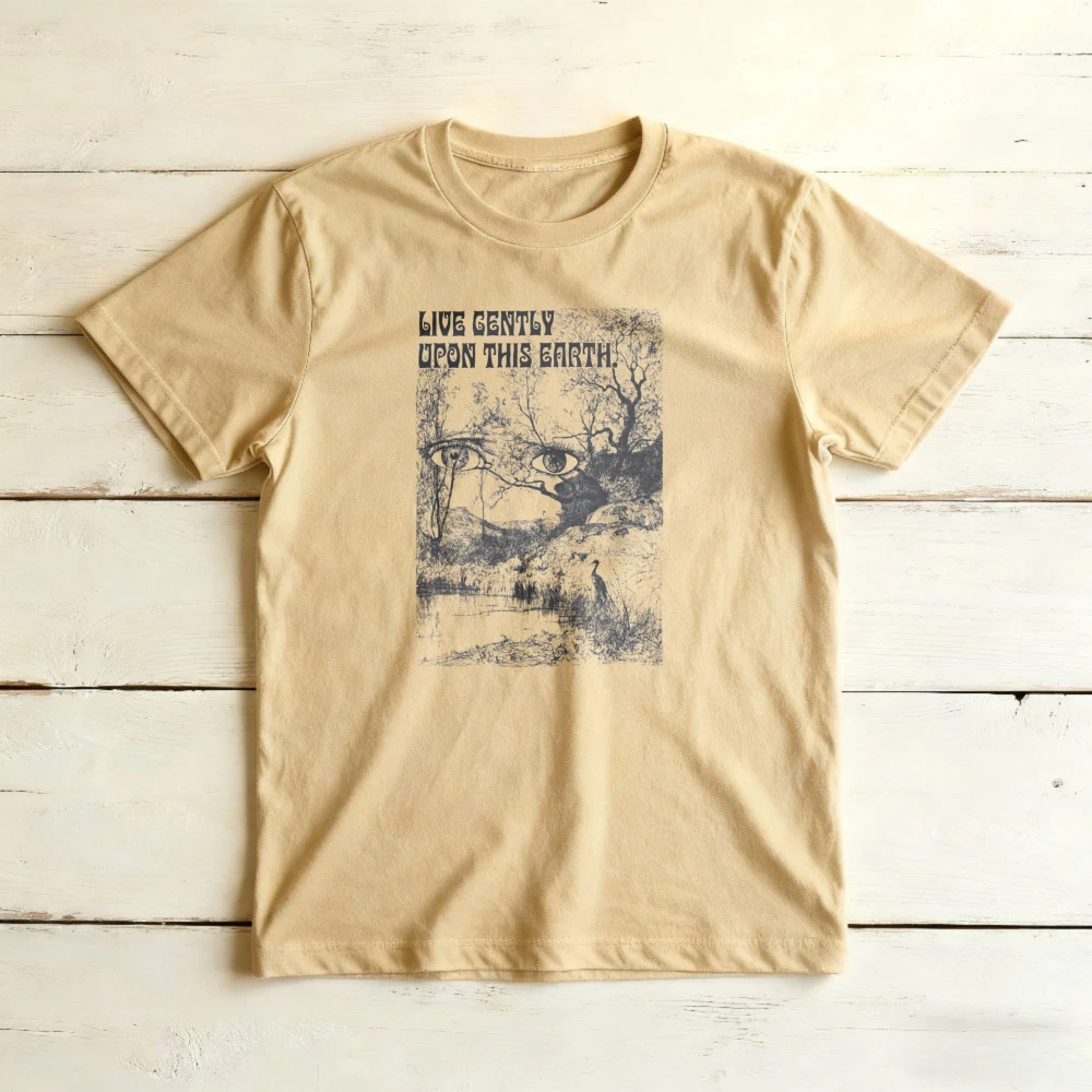 Live Gently Upon This Earth Shirt 90s Retro Style Tee Earth Day Mindful Environmental Nature Shirt Men Women Unisex Cotton Tops