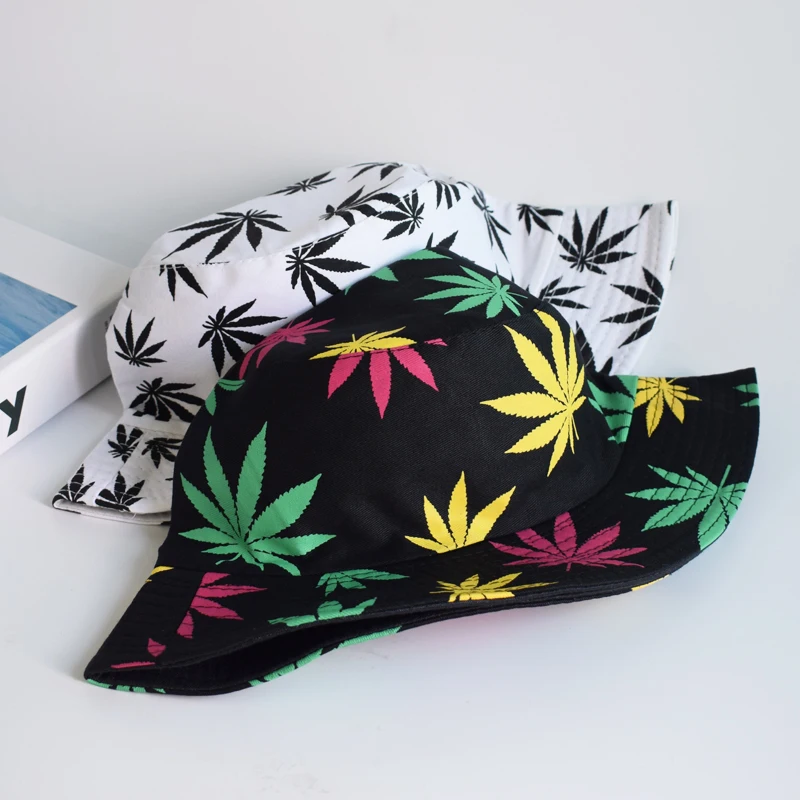 Summer Fisherman Hat  leaf  Bucket Hat men Women Outdoor weed  Panama Fashion Foldable bob Casual travel Fishing Cap