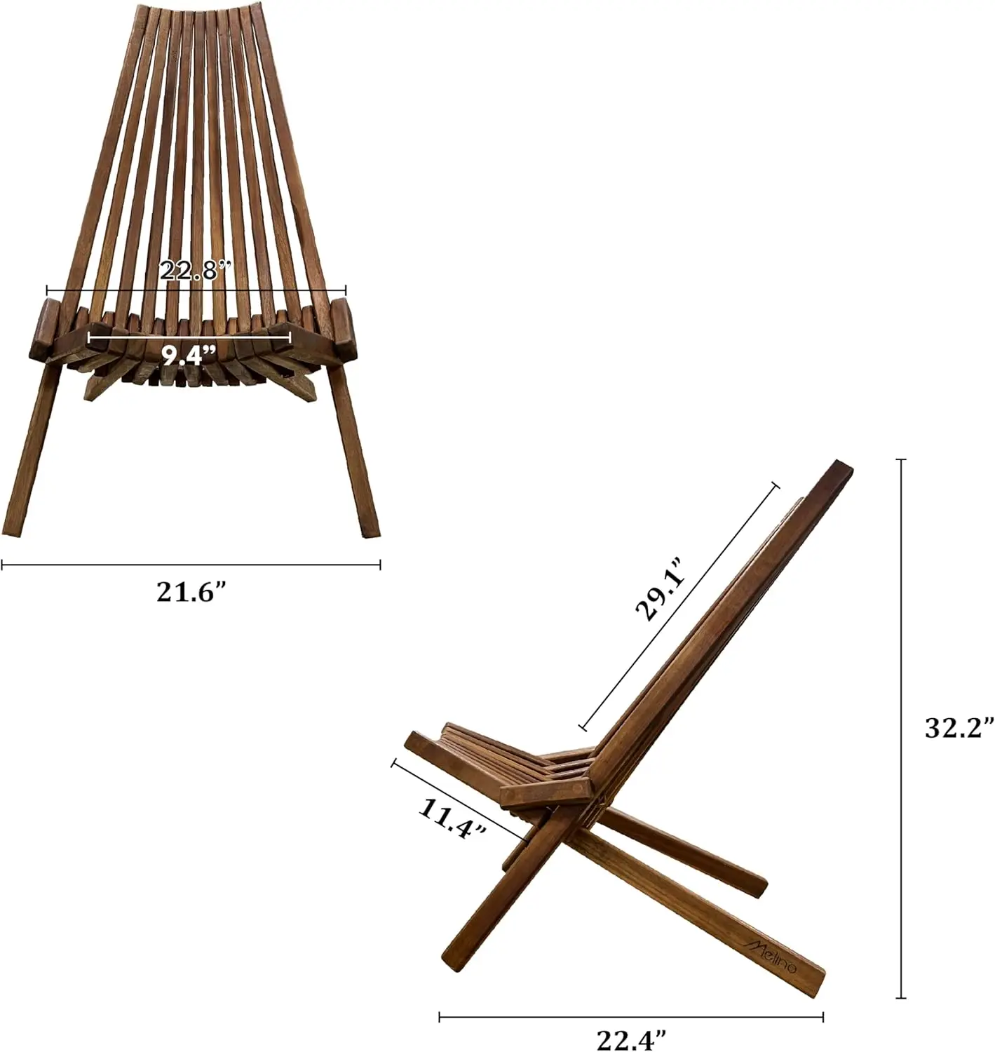 Wooden Folding Chair for Outdoor - Low Profile Acacia Wood Lounge Chair with FSC Certified - Fully Assembled Outdoor Fold