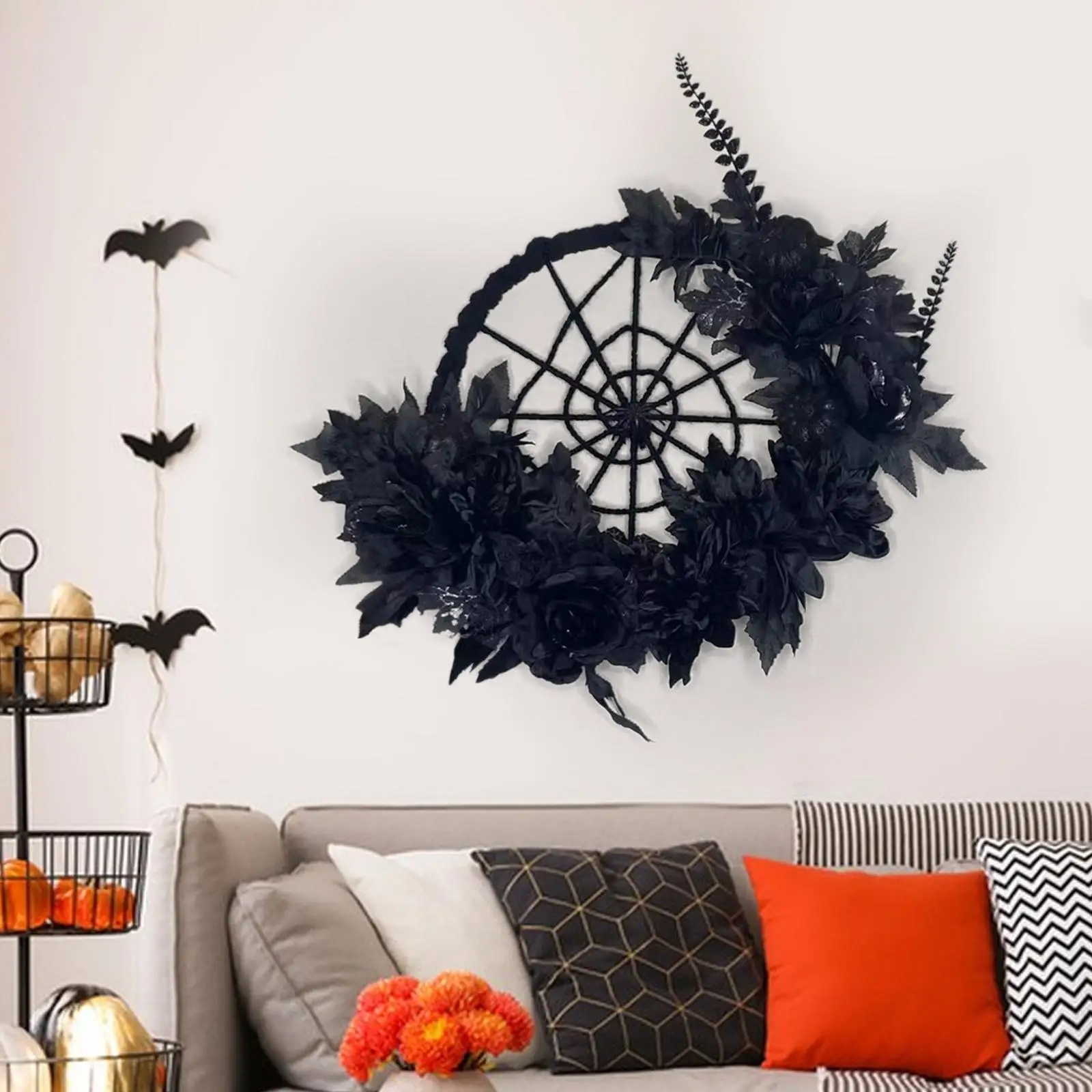 Halloween Wreath for Front Door Black Decorative Garland for Indoor Outdoor