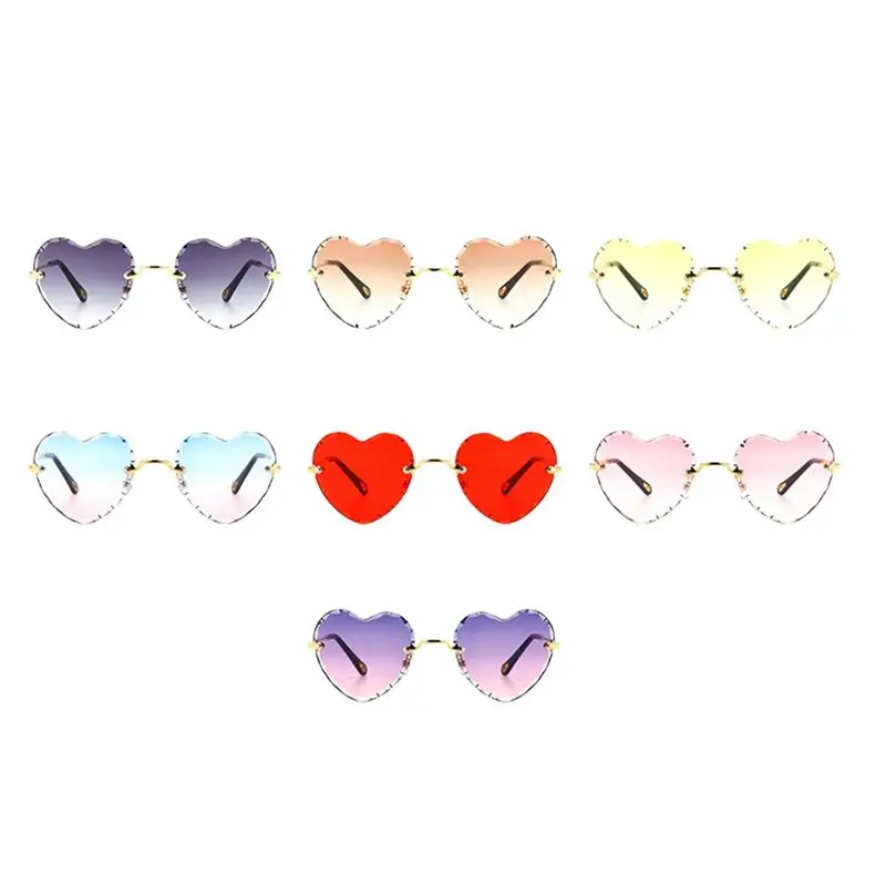 

A95D-7 Pairs Statement Metal Cut Edge Sunglasse Cute Sunglasse Candy Heart Sunglasse Rimless Ocean Flake Sunshade Sunglasses