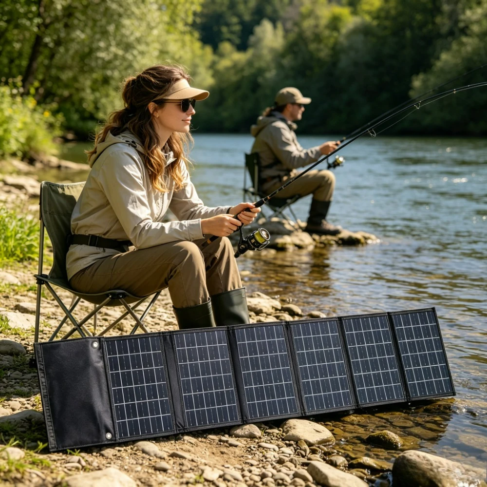 50W 90W Solar Power Charger Foldable Portable Waterproof Dual USB DC Output Rubber Handle Design For Outdoor Hiking Camping