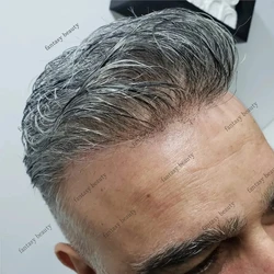 100% Human Hair Men's wig super thin transparent full Pu skin 0.06mm capillary prosthesis for male Vloop 1B65 white hair system