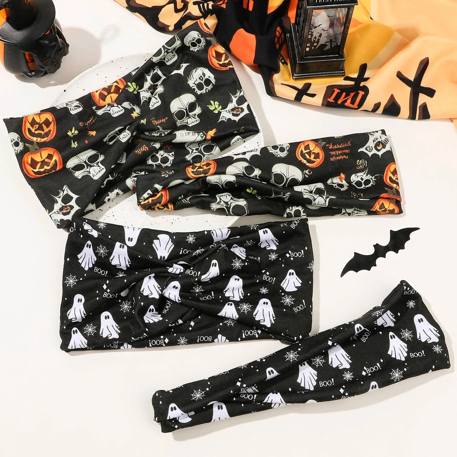 

Halloween Print Headbands Women Girls Fashion Hair Bands Skull Vintage Cross Turban Bandage Bandanas HairBands Hair Accessories
