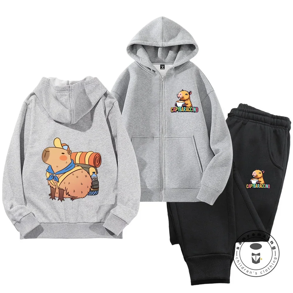 Anime Capybara Kids Cartoon Hoodie Sweatshirt Boys and Girls Cartoon 3D Printed Hoodie Sweatshirt Sets New Kawaii