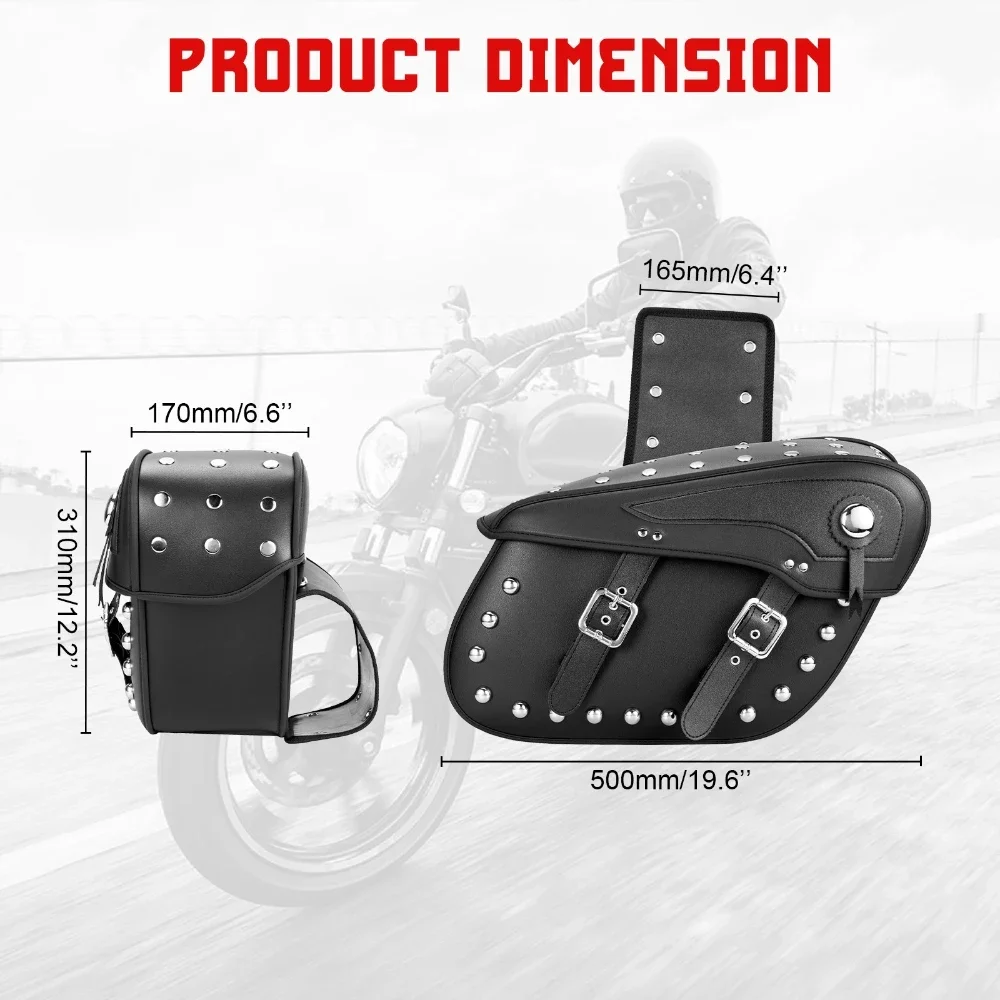 Motorcycle Saddlebags Rivets Style PU Leather 50L Large Capacity 43x15x26 Waterproof Universal Motorcycle Racing Tool Bags