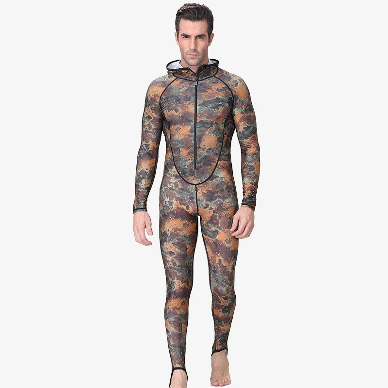 Camo Freediving suit Men's Surfing Dive SwimSuit One Piece Spearfishing Lycra Spandex Wetsuit UV Rashguard Plus Size 4XL LS-726A