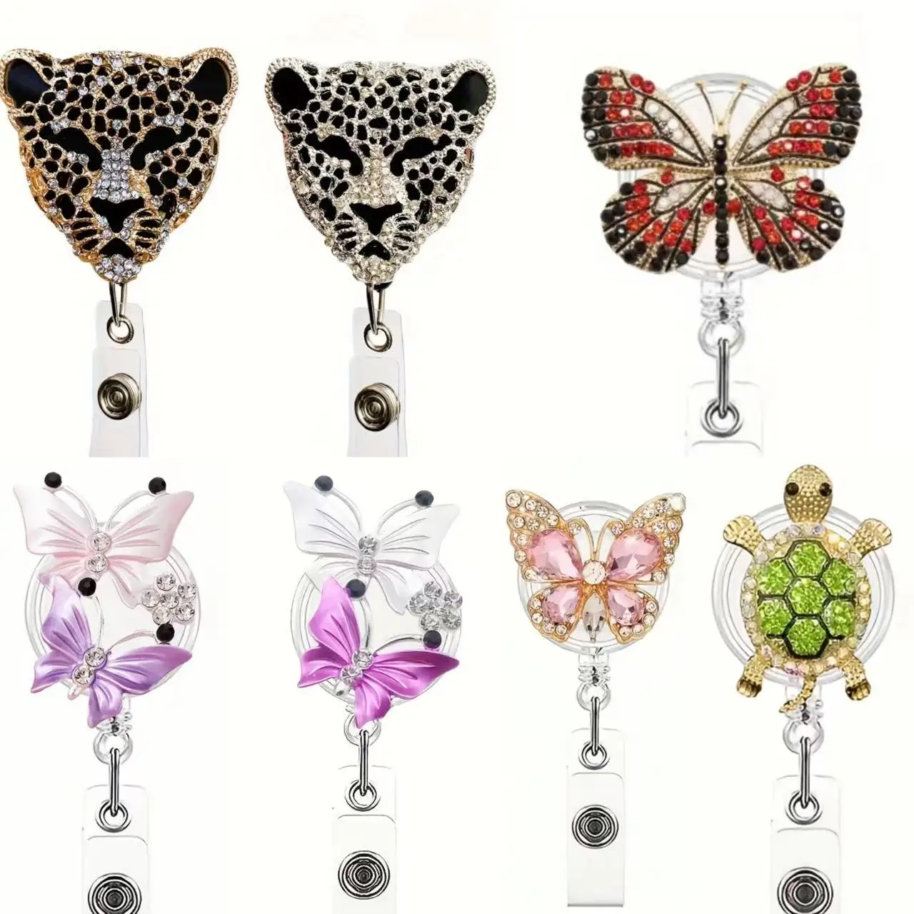 1 قطعة بكرة شارة أنيقة مصنوعة يدويًا على شكل فراشة من حجر الراين قابلة للسحب مع مشبك معدني للممرضات/المكتب/الشركات/المناسبات