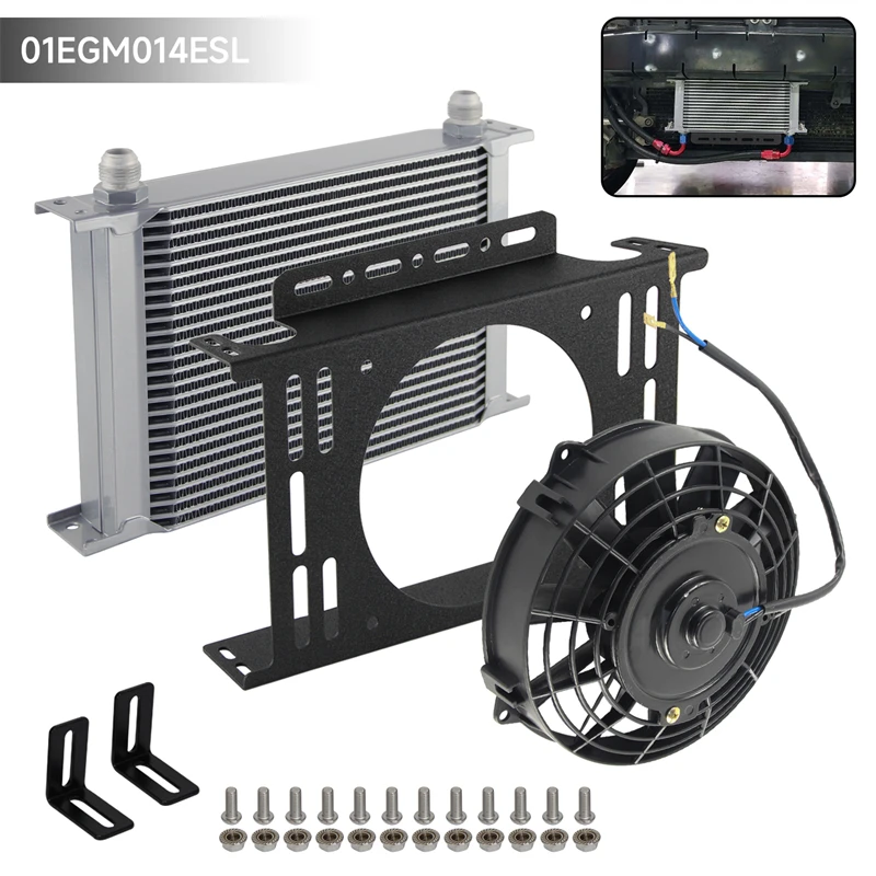 

Aluminum AN10 25 Row Oil Cooler+7" Electric Fan+New Mounting Bracket Kit Transmission Engine MOCAL Style 7/8"-14 UNF