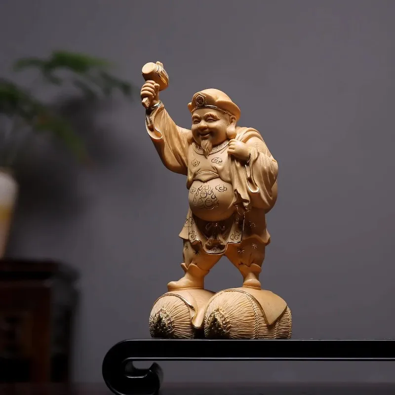 Cypress Hand Carved Daikokuten Wealth God Statue Figurine Japanese God Ornament