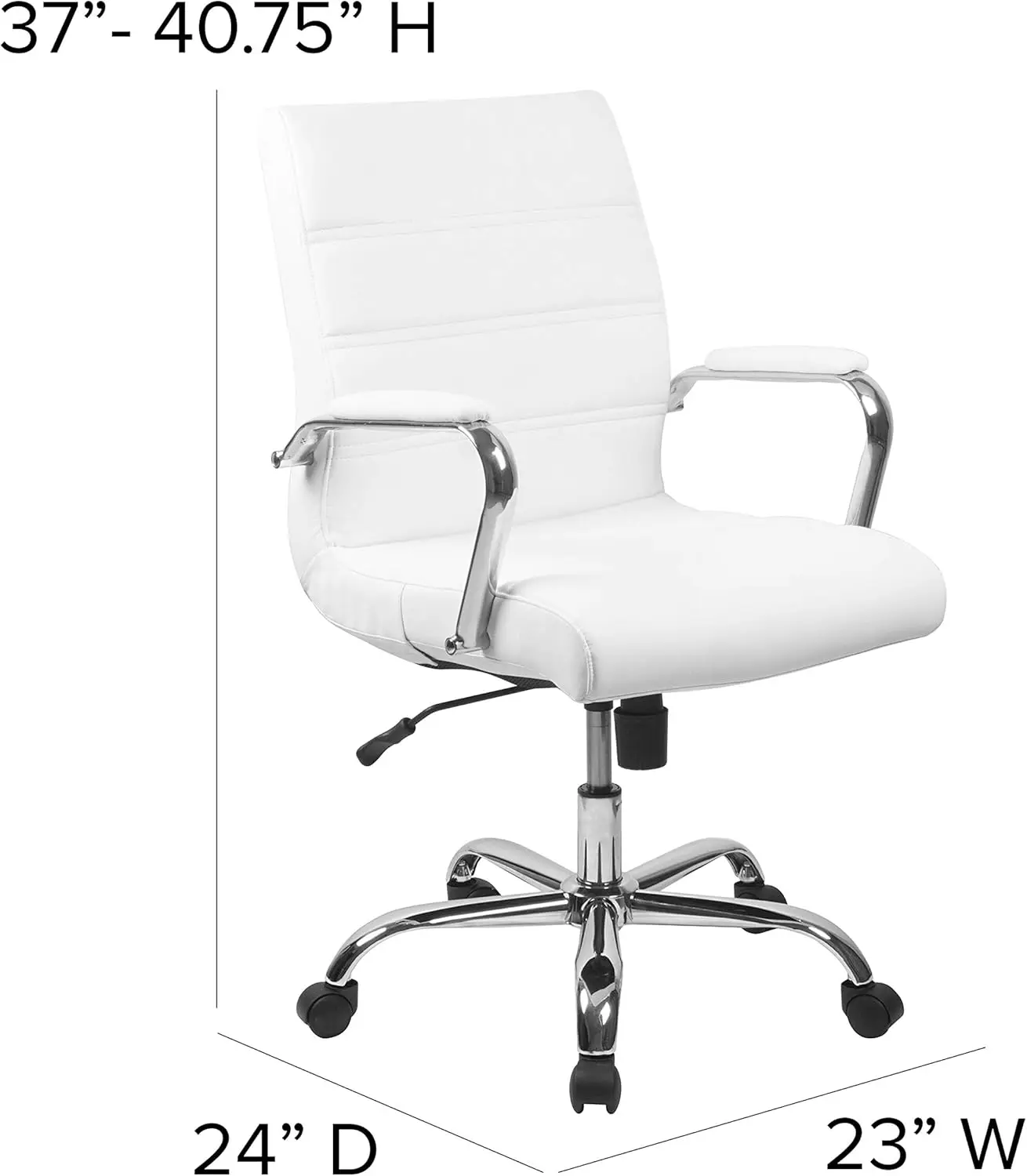 Whitney Mid-Back Swivel LeatherSoft Desk Chair with Padded Seat and Armrests, Adjustable Height Padded Office Ch