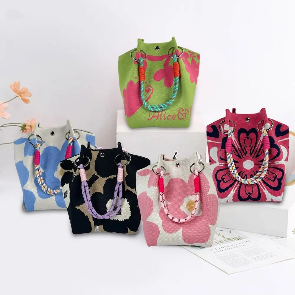 Mode Cartoon Gestrickte Eimer Tasche Handarbeit Gewebt Ring Schnalle Schulter Tasche Große Kapazität Handgelenk Tasche für Frauen Mädchen