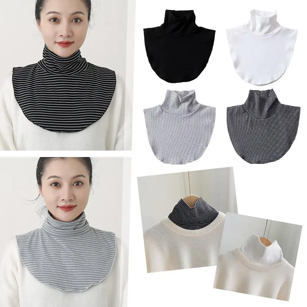 Collar falso de cuello alto de Modal de invierno para mujer, cuello alto desmontable sólido y cálido, Jersey elástico, medio Top, tortuga simulada Ne L8Q1