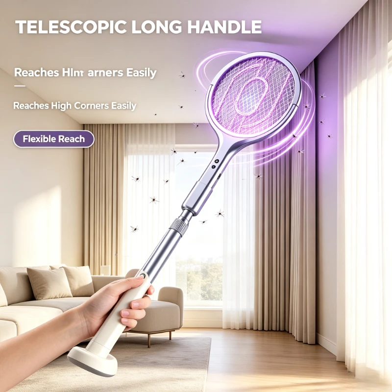 2-in-1 Foldable Telescopic Electric Mosquito Swatter UV Light Bug Zapper Rechargeable Indoor Mosquito Killer For Home