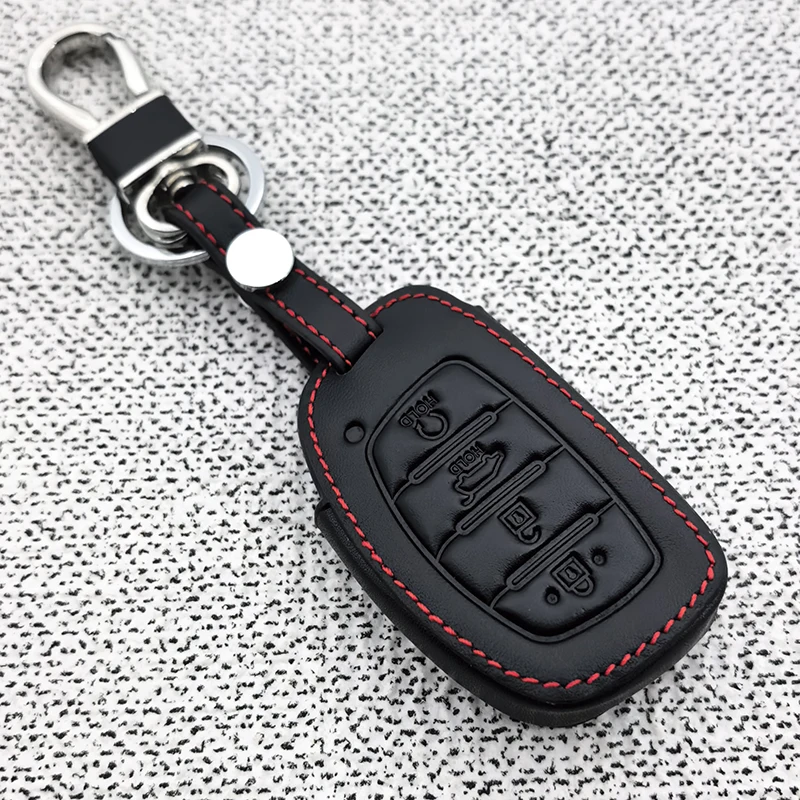 Leather Keychain for Hyundai Ix35 Grand I10 Elantra 2017 Tucson Sonata Ix25 I20 Creta Santa Fe GLS Reina Remote Key Cover Case view 3