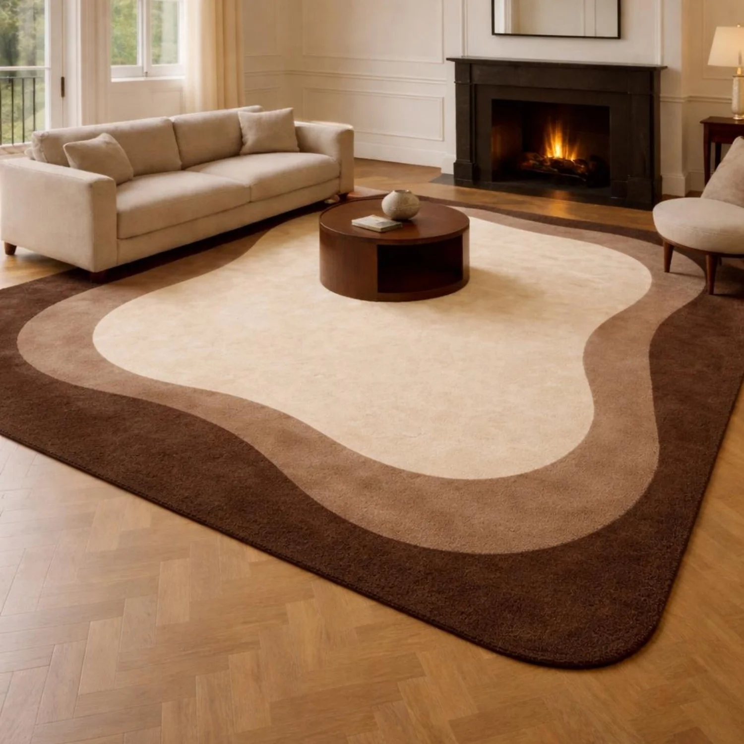 Room Decor Rug  Luxury Abstract Wave Design H1and Tufted 9x12 Rug  Beige  Brown Modern Area Carpet Contemporary H1andmade Floor Rug For All Home DE1cor Rugs