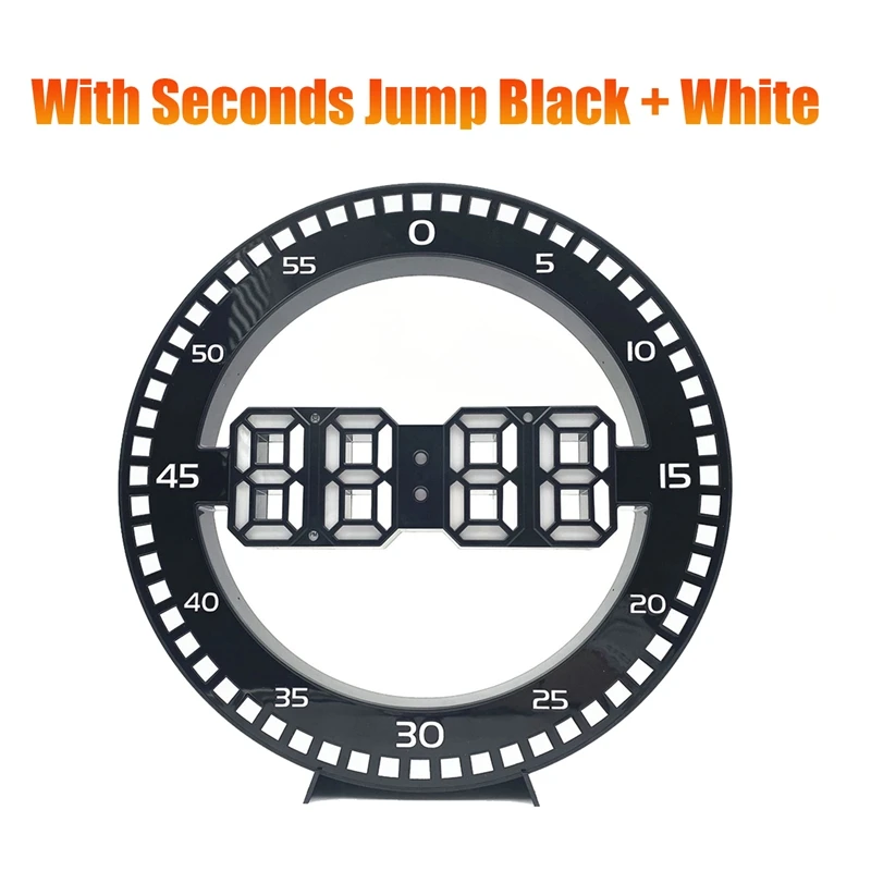 Living Room Wall Clock Electronic Clock Portable Screen Durable With Jumping Seconds,Black & White