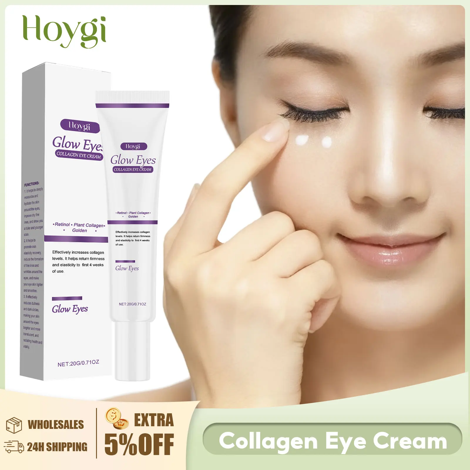 

HOYGI Collagen Eye Cream Anti Dark Circles Puffiness Fade Fine Lines Eye Bags Remover Firming Moisturizing Nourishing Eye Care