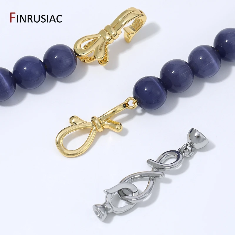 18K Gold Plated Brass Bowknot Fasteners Closure Lock Connector Clasps For DIY Needlework Pearls Jewelry Making Findings