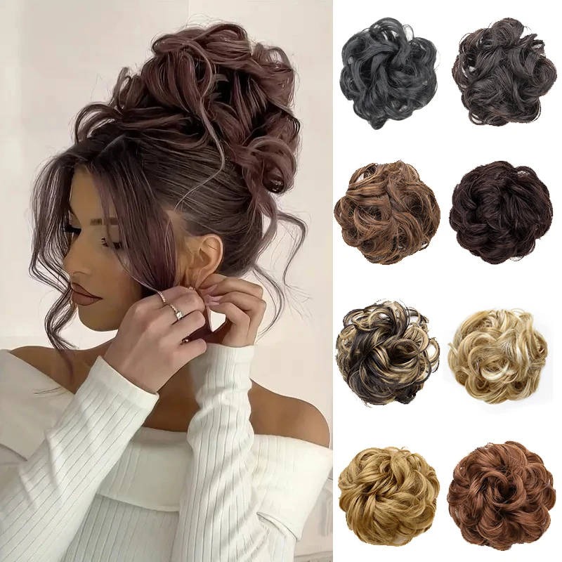 

Синтетический беспорядочный пучок волос, короткие вьющиеся пушистые волосы для наращивания, эластичная резинка для увеличения объема волос для женщин