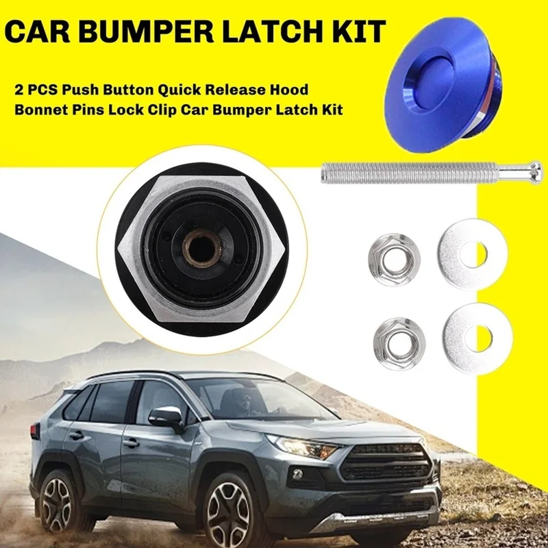 Super Sale 2 PCS Push Button Quick Release Hood Bonnet Pins Lock Clip Car Bumper Latch Kit Blue