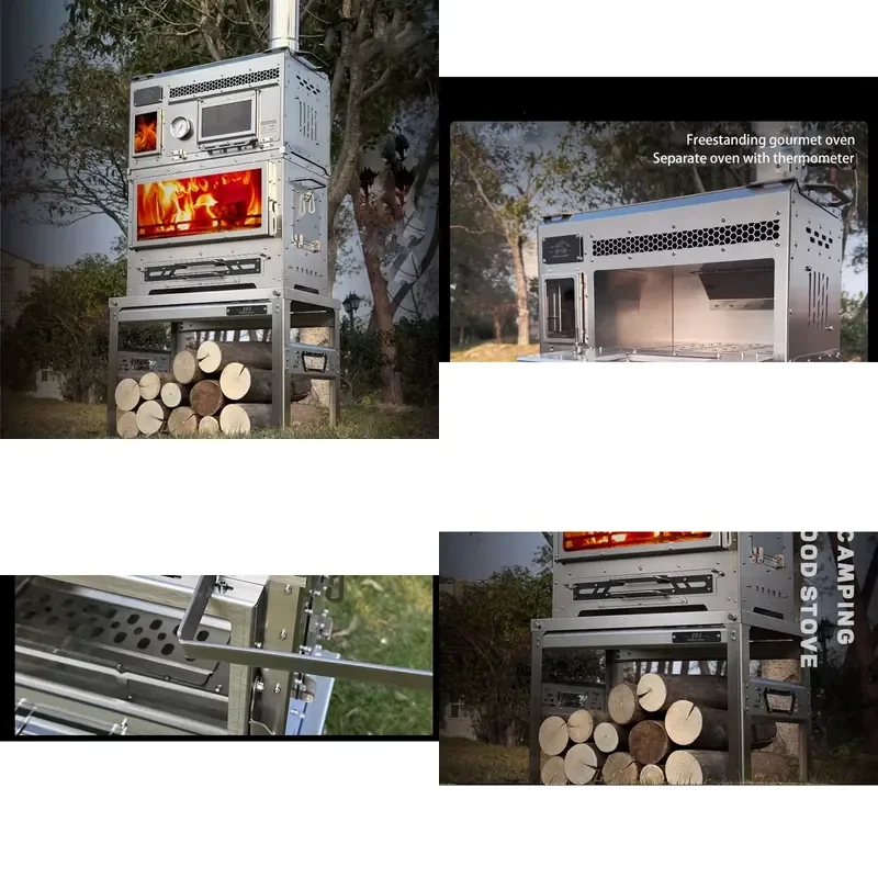 Outdoor Camping Stainless Steel Wood Stove Portable Heating Stove Picnic with Oven Set