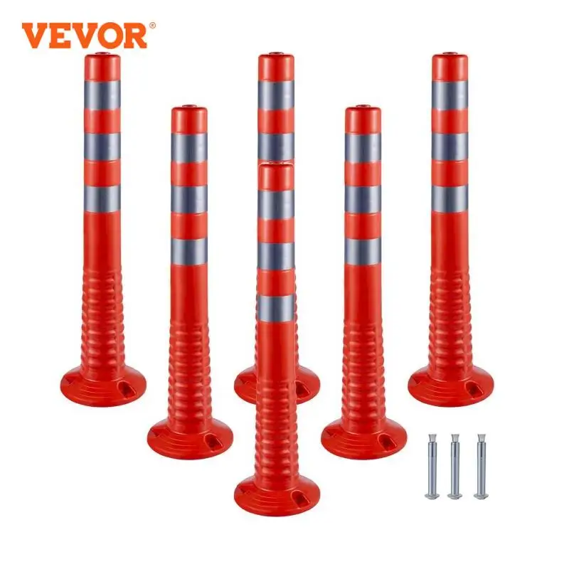 VEVOR 6 Pack /12 Pack Traffic Delineator Posts Flexible Channelizer Cone 30 Inch Spring Post Flexible PU Reflective Band Design