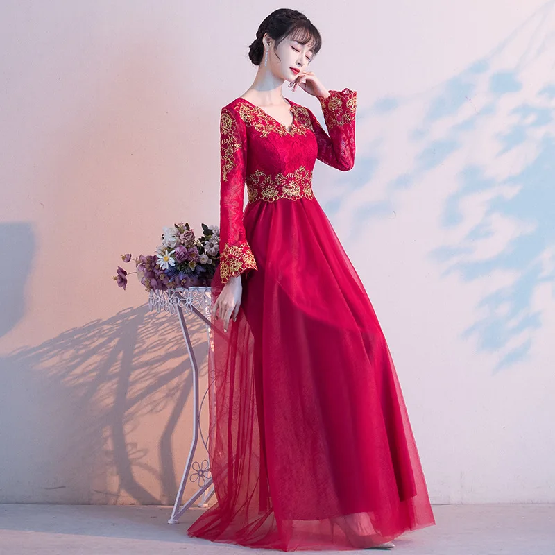 TOAST Abbigliamento Autunno Vita alta plus Size Copertura della pancia Abito da sposa a maniche lunghe Sposa Tostatura da donna