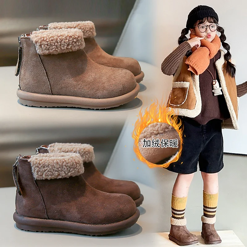 

Детские ботинки, зима 2023, новые детские зимние ботинки на плоской подошве, повседневные модные женские универсальные хлопковые ботинки с противоскользящей мягкой подошвой