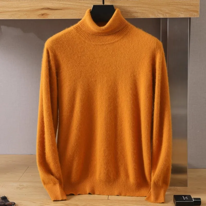 Pull en cachemire et velours de vison pur pour homme, pull à revers haut, tricoté, à manches longues, haut de gamme, nouvelle collection hiver 100%