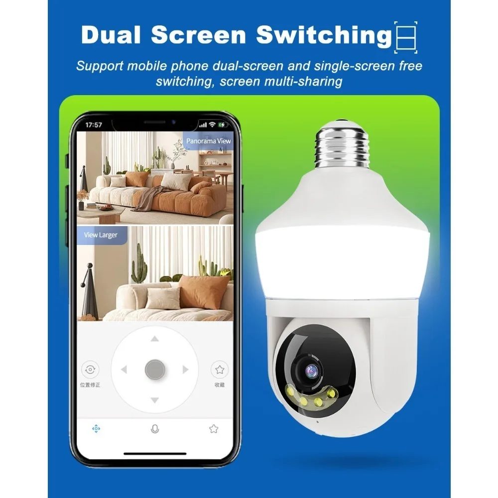 2K 5MP AI Lighting Bulb Security Camera, PTZ WiFi Indoor Camera, Two-Way Audio Auto Tracking Night Vision