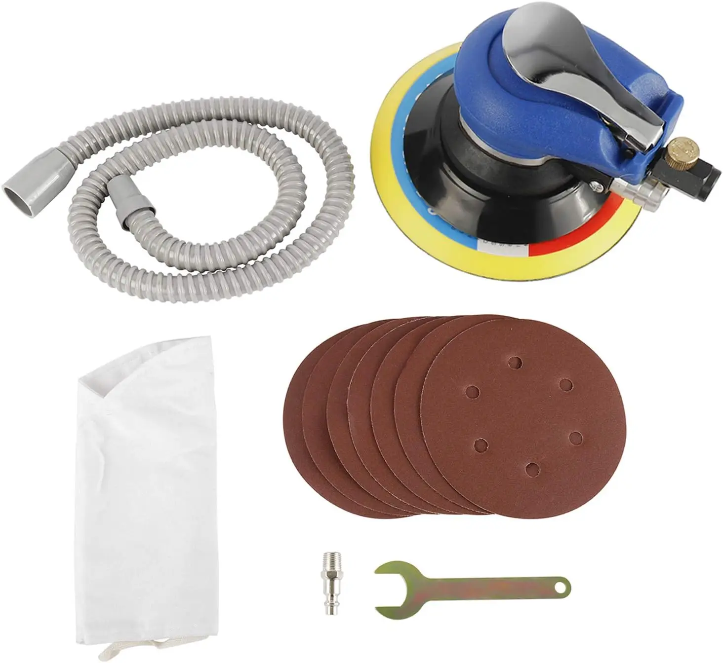 SI FANG 5/6 Inch Random Orbital Air Sander Vacuum DA Tool with Sandpaper for Auto Body Car Paint Care Rust Removal And Waxing