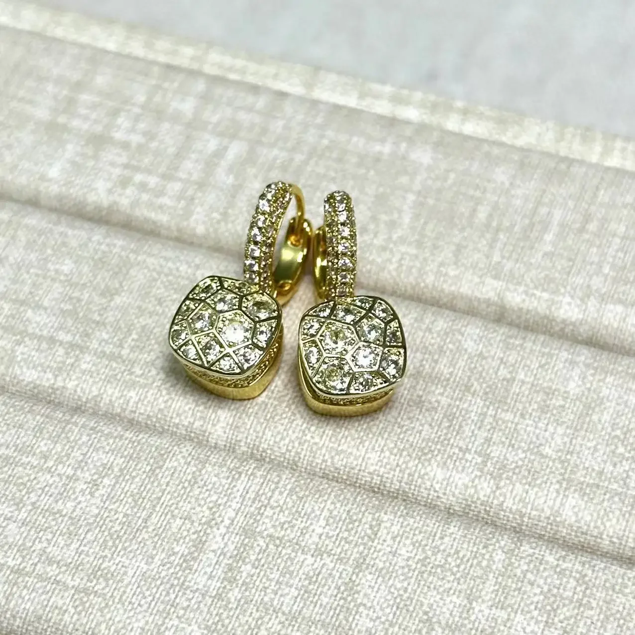 10.6mm Honeycomb Earrings Inlay Colorful Zircon For Women Blue Champagne Green Drop Square Earring Fashion Jewelry Gift