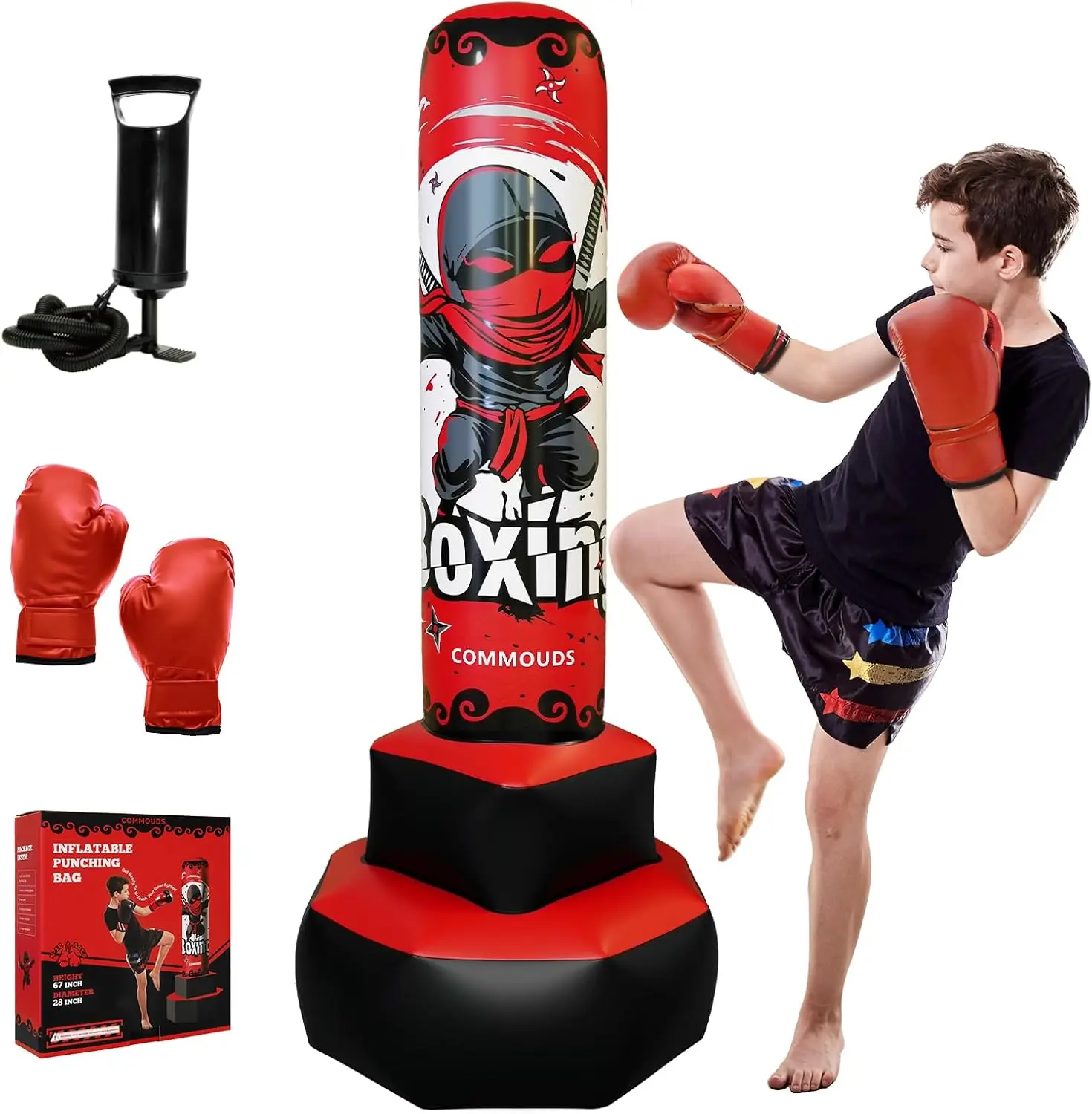 

67in Inflatable Punching Bag for Kids Ages 6-14 with Gloves, Fast Rebound for Karate Taekwondo MMA Training, Birthday Gift