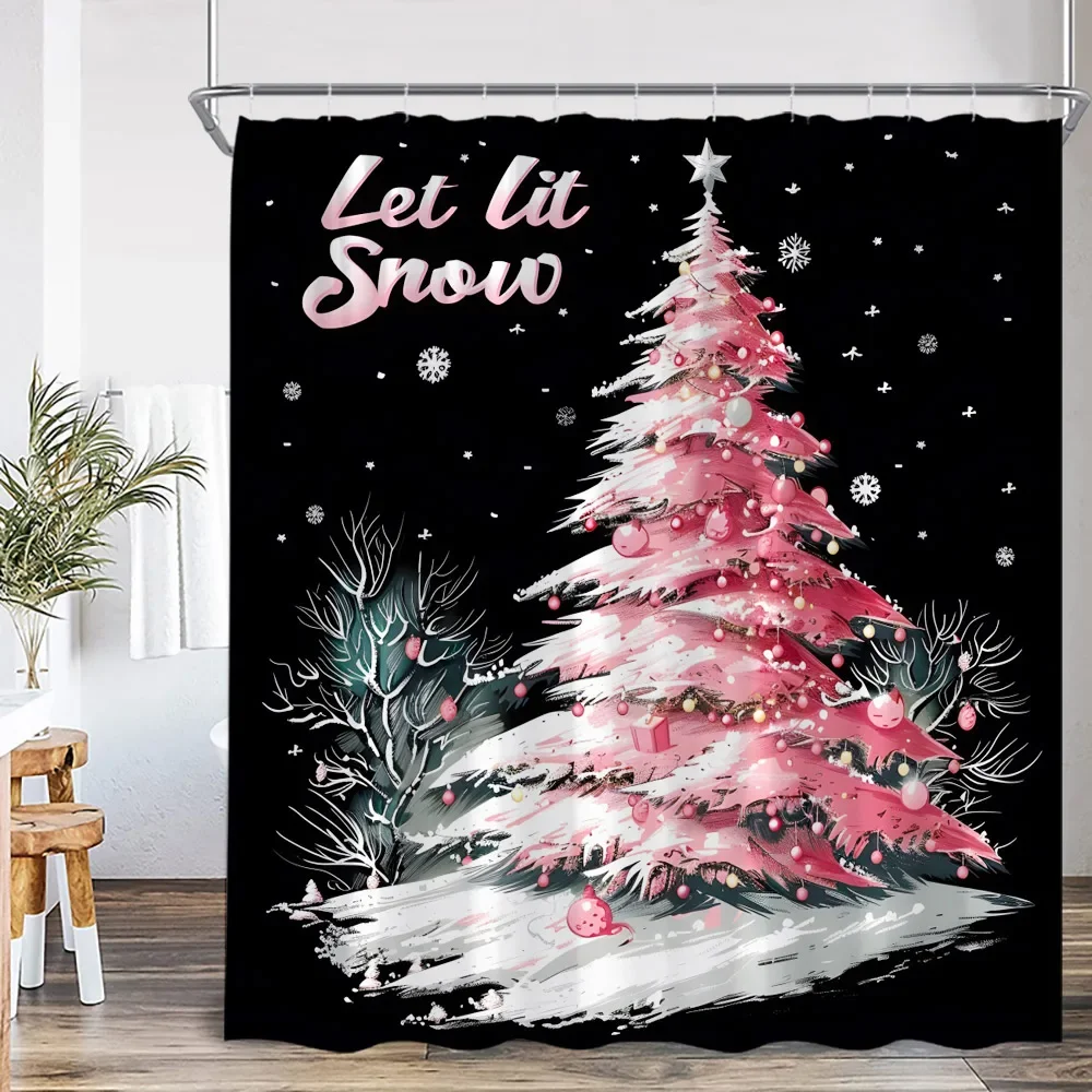 Snowman Christmas Shower Curtain Xmas Tree Gifts Miracle Night Winter Holiday Elf Bathroom Decor Merry Christmas Bathtub Curtain