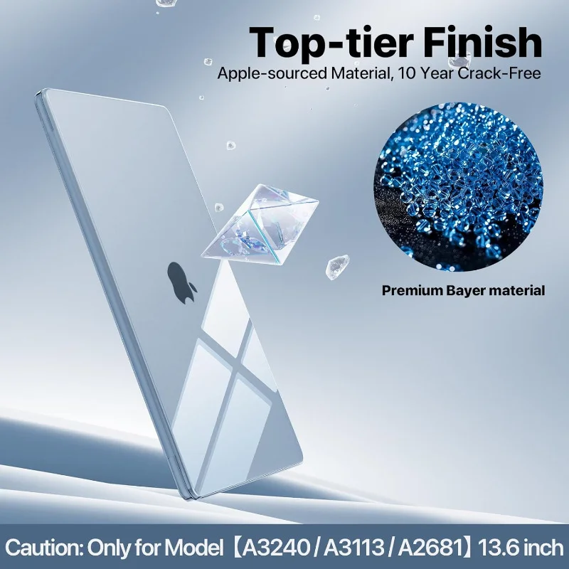 حافظة صلبة فائقة الوضوح بنسبة 100% لجهاز MacBook Air مقاس 13.6 بوصة (M4-M2 2022-2025). كريستال شفاف، قوي، يحمي من الخدوش والصدمات