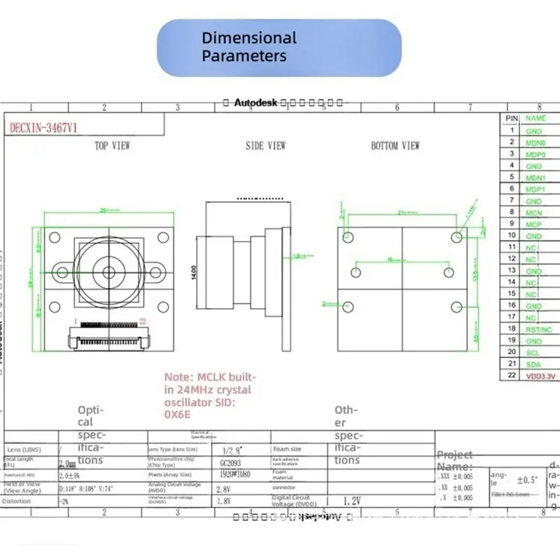 N33R-GC2093 Camera Module 2MP 1080P/60FPS MIPI Interface 66 Degree Field Of View For Canmvk230 Development Board