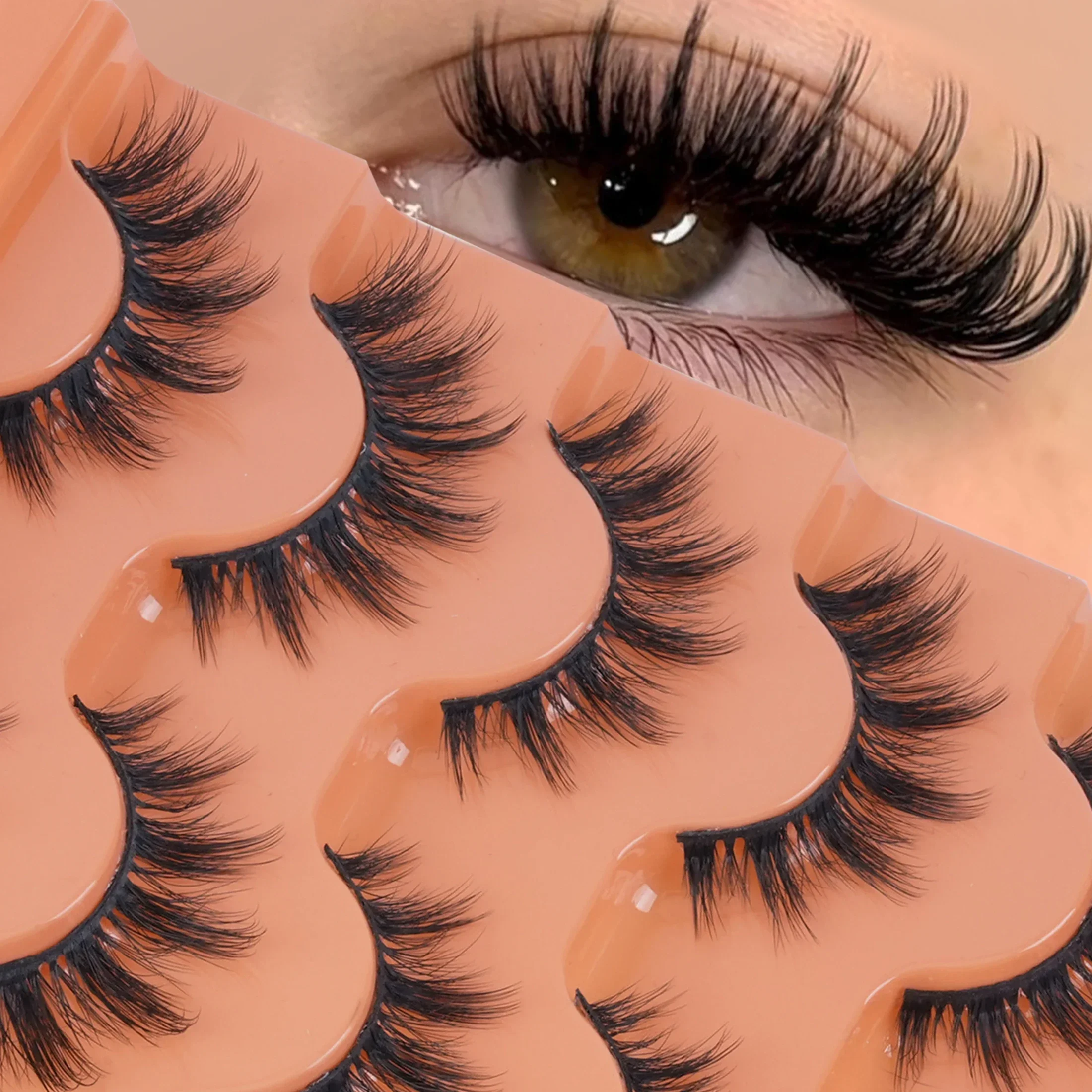5 Pairs Fluffy Wispy Cat Eye Lashes Fox Eye Winged Slanted False Eyelashes 3D Faux Mink Soft Reusable Fake Lashes Makeup